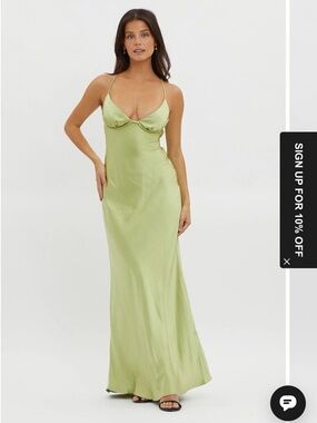 Here Comes the Sun-Satin Slip Maxi Dress in Light Lime Green